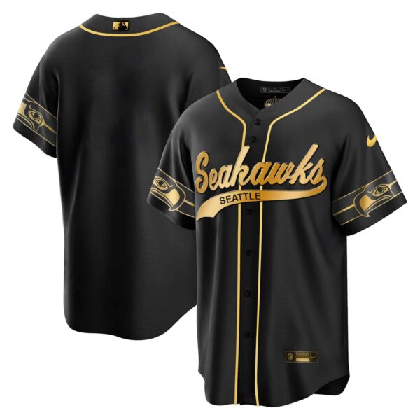 Men’s Seahawks Throwback & Gold Cool Base Jersey V2 – All Stitched – Black Limited – Team
