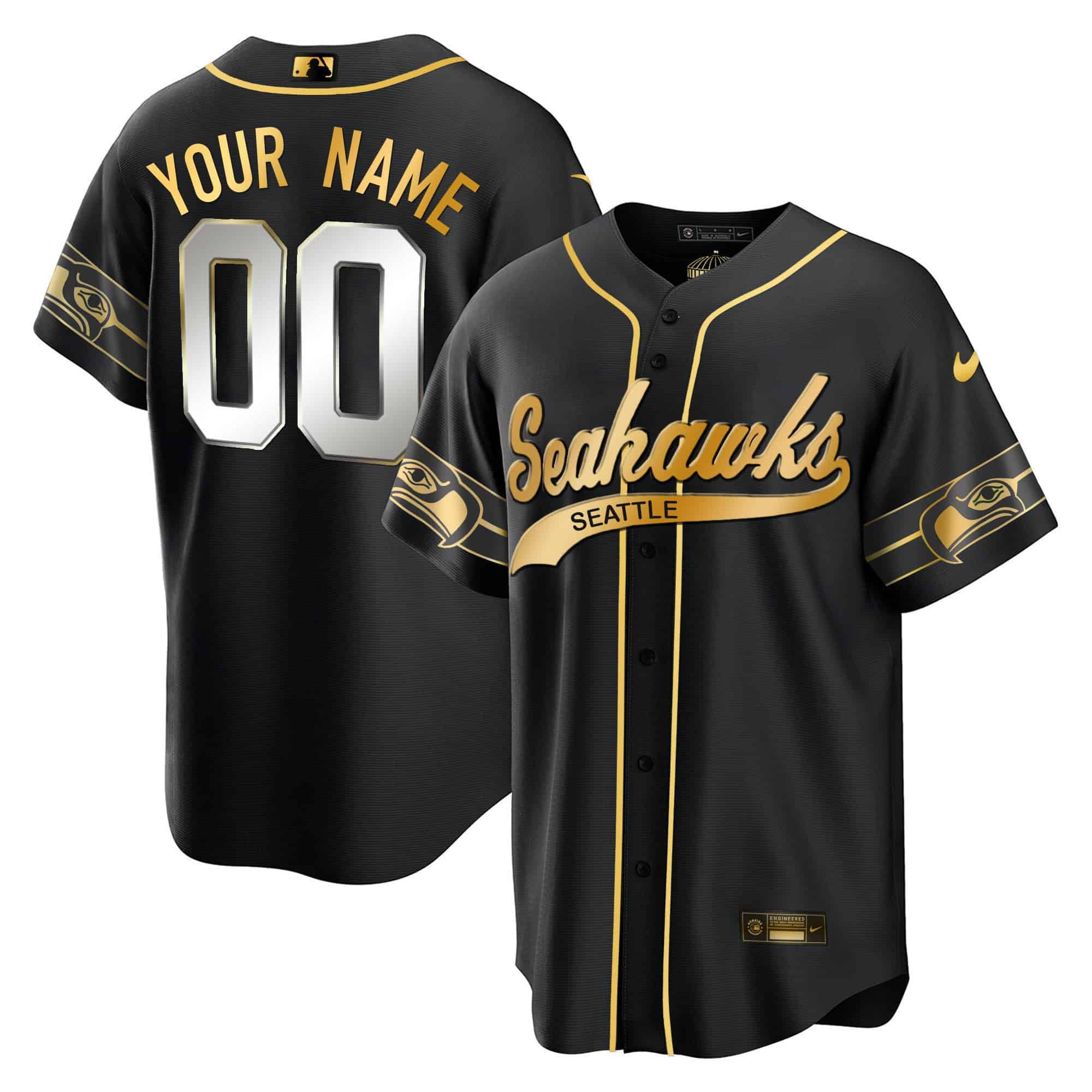 Seahawks Throwback & Gold Cool Base Custom Jersey V2 – All Stitched – Youth – Black Limited