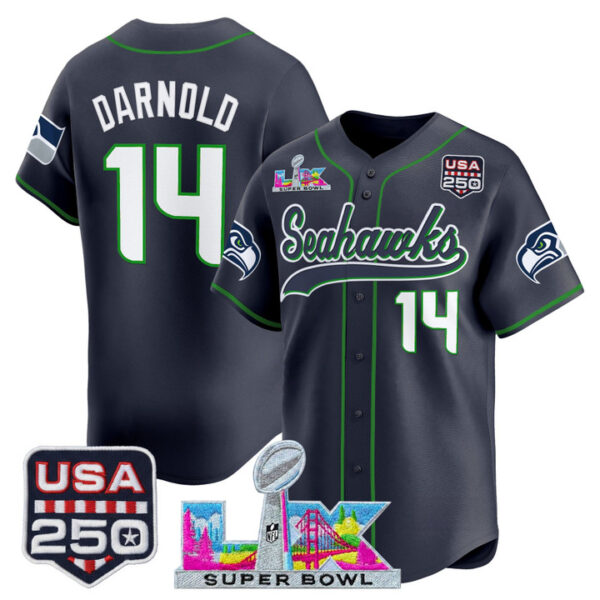Seattle Seahawks Sam Darnold "Super Bowl LX & 250America Patch" Vapor Baseball Custom Jersey - All Stitched - College Navy