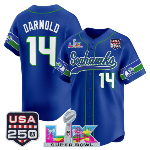 Seattle Seahawks Sam Darnold "Super Bowl LX & 250America Patch" Vapor Baseball Custom Jersey - All Stitched - Royal Throwback