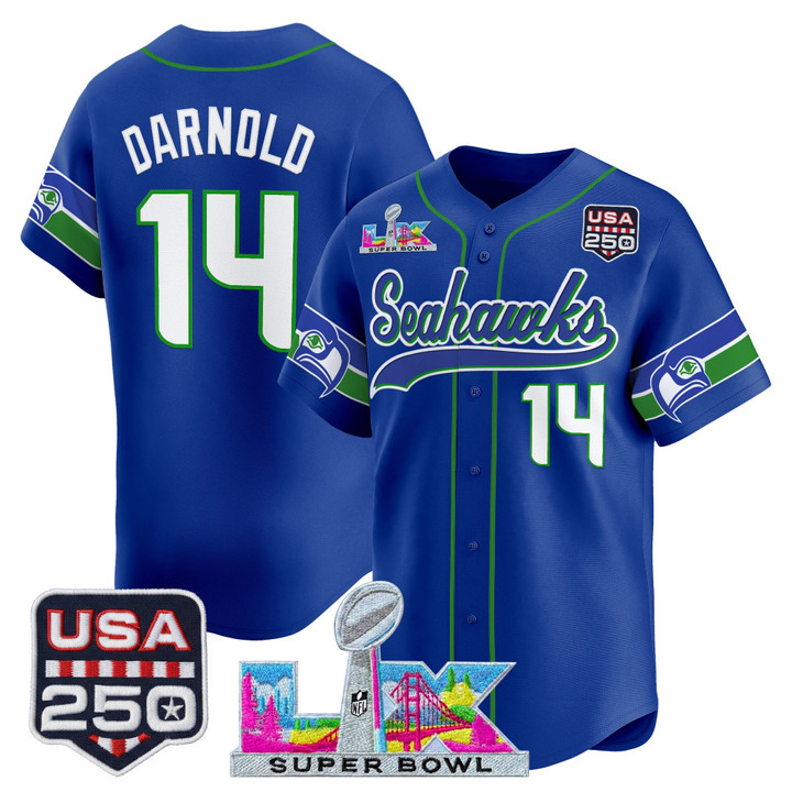 Seattle Seahawks Sam Darnold "Super Bowl LX & 250America Patch" Vapor Baseball Custom Jersey - All Stitched - Royal Throwback