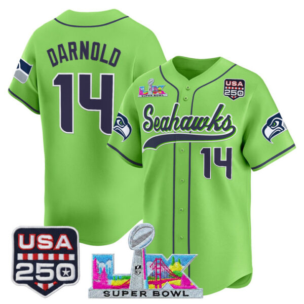 Seattle Seahawks Sam Darnold "Super Bowl LX & 250America Patch" Vapor Baseball Custom Jersey - All Stitched - Neon Green