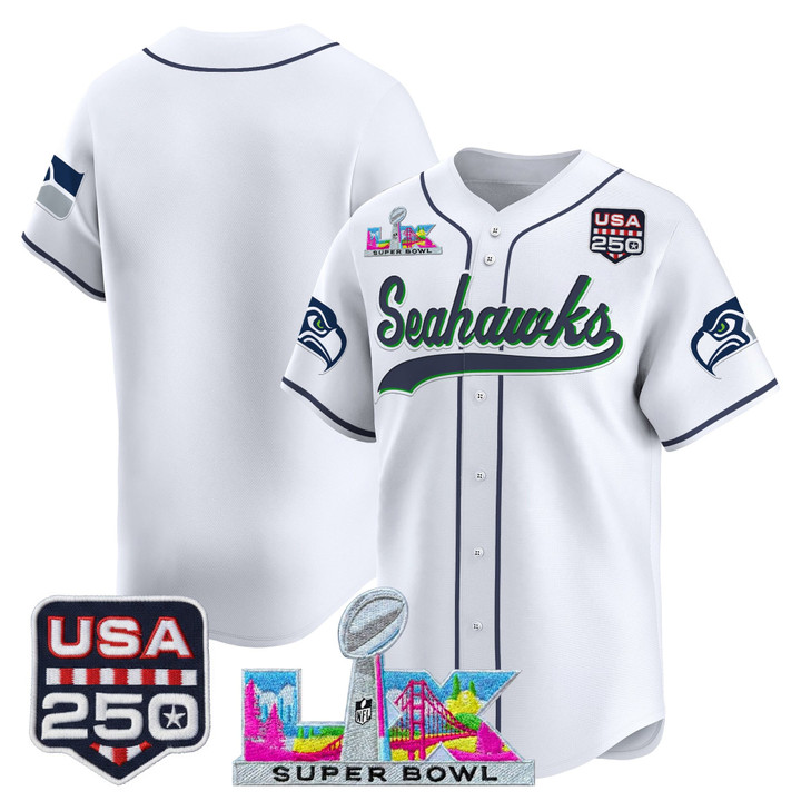Seattle Seahawks Team "Super Bowl LX & 250America Patch" Vapor Baseball Custom Jersey - All Stitched - White