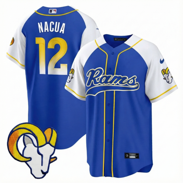 Rams Baseball Jersey – All Stitched – Royal Alternate – Puka Nacua Jersey