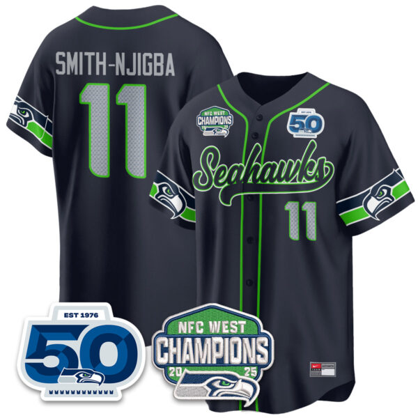 Seattle Seahawks NFC West Division Champions Vapor Limited Baseball Jersey – All Stitched – Navy – Smith-Njigba Jersey
