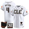 Men’s Browns #32 Jim Brown Memorial & Home Patch Vapor Premier Limited Jersey – All Stitched – White – Deshaun Watson