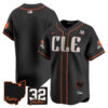 Men’s Browns #32 Jim Brown Memorial & Home Patch Vapor Premier Limited Jersey – All Stitched – Black – Team