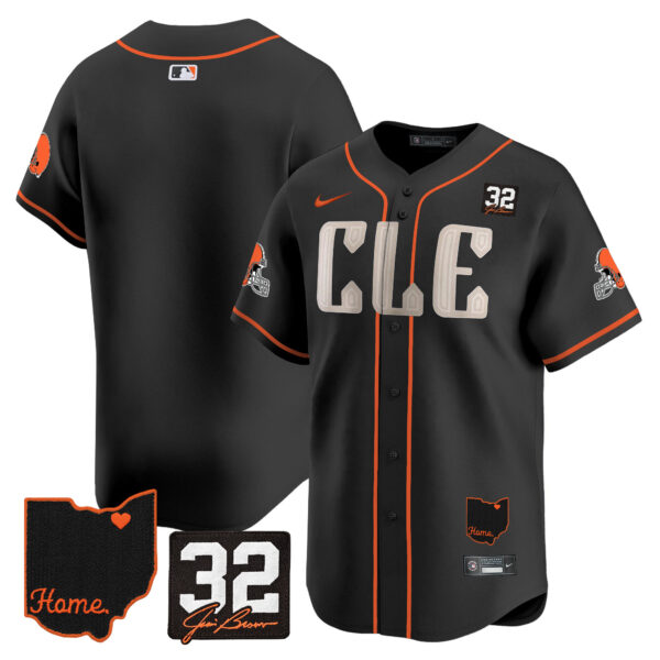 Men’s Browns #32 Jim Brown Memorial & Home Patch Vapor Premier Limited Jersey – All Stitched – Black – Team