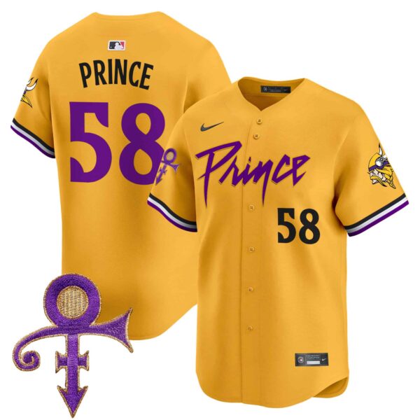 Men’s Minnesota Vikings Prince Patch Vapor Premier Limited Jersey – All Stitched – Gold – Prince 1958