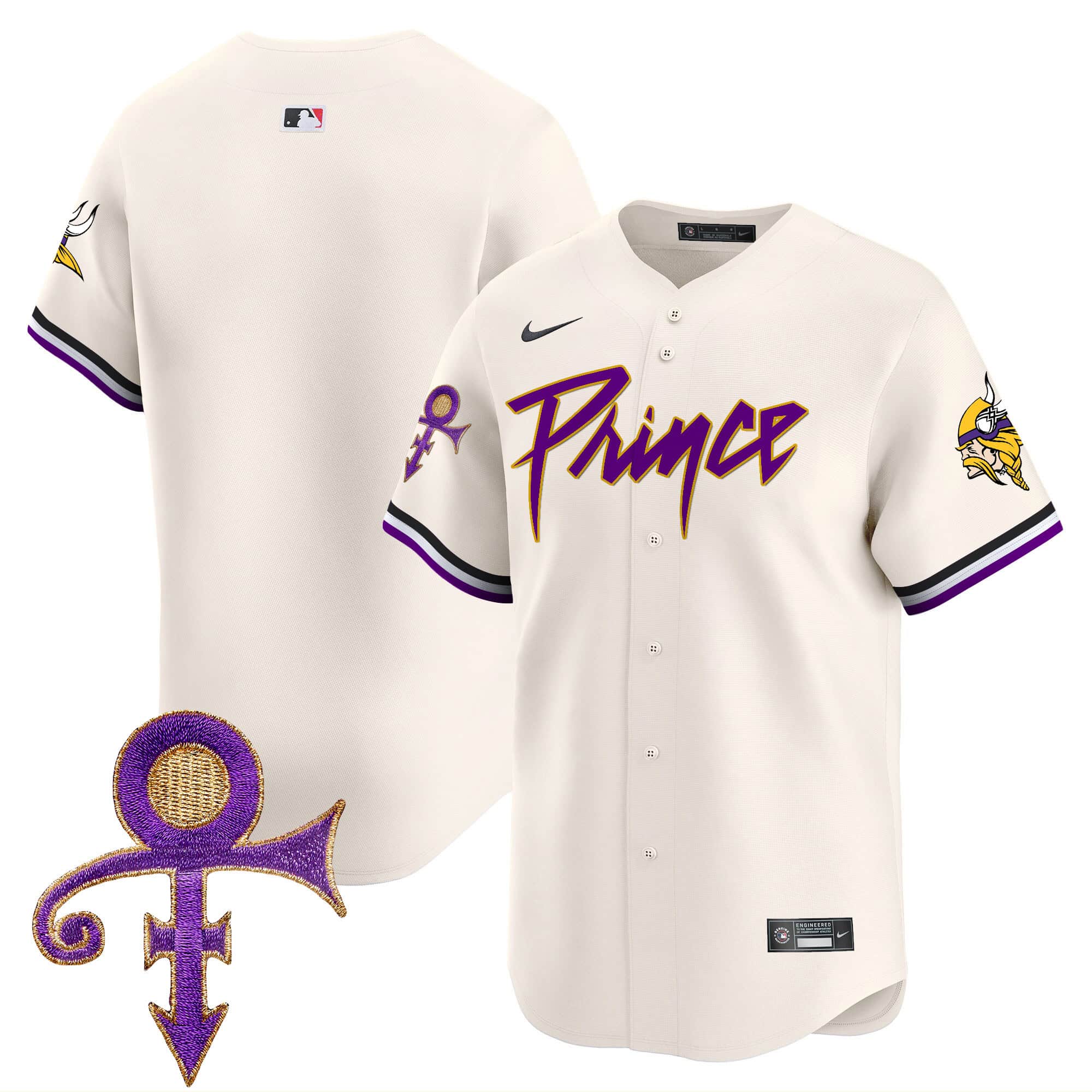 Men’s Minnesota Vikings Prince Patch Vapor Premier Limited Jersey – All Stitched – Cream – Team