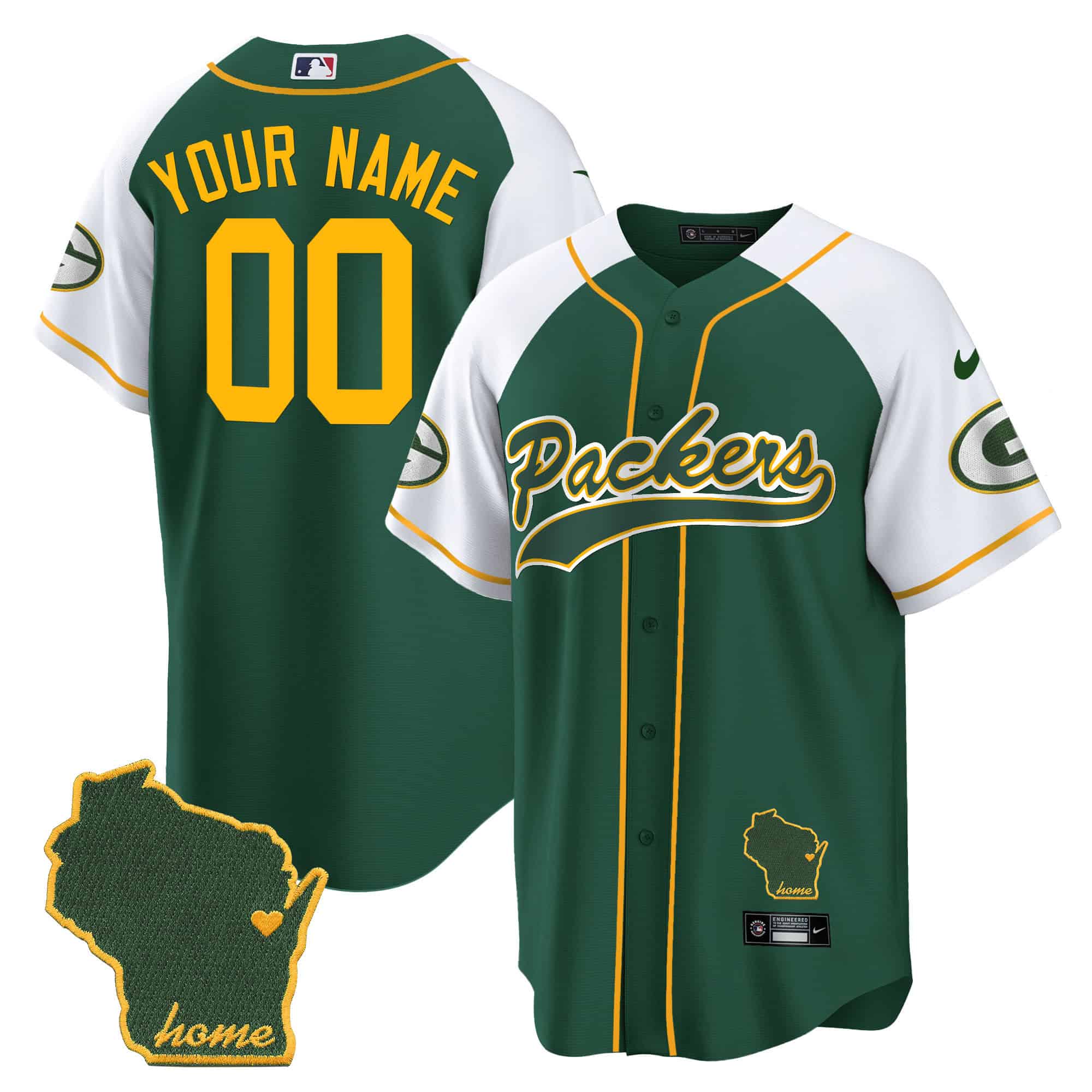 Packers Home Patch Baseball Custom Jersey – All Stitched – Youth – Alternate
