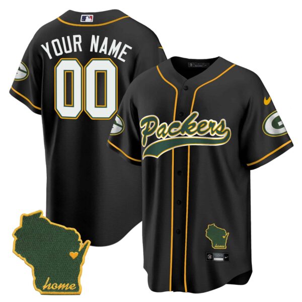 Packers Home Patch Baseball Custom Jersey – All Stitched – Youth – Black