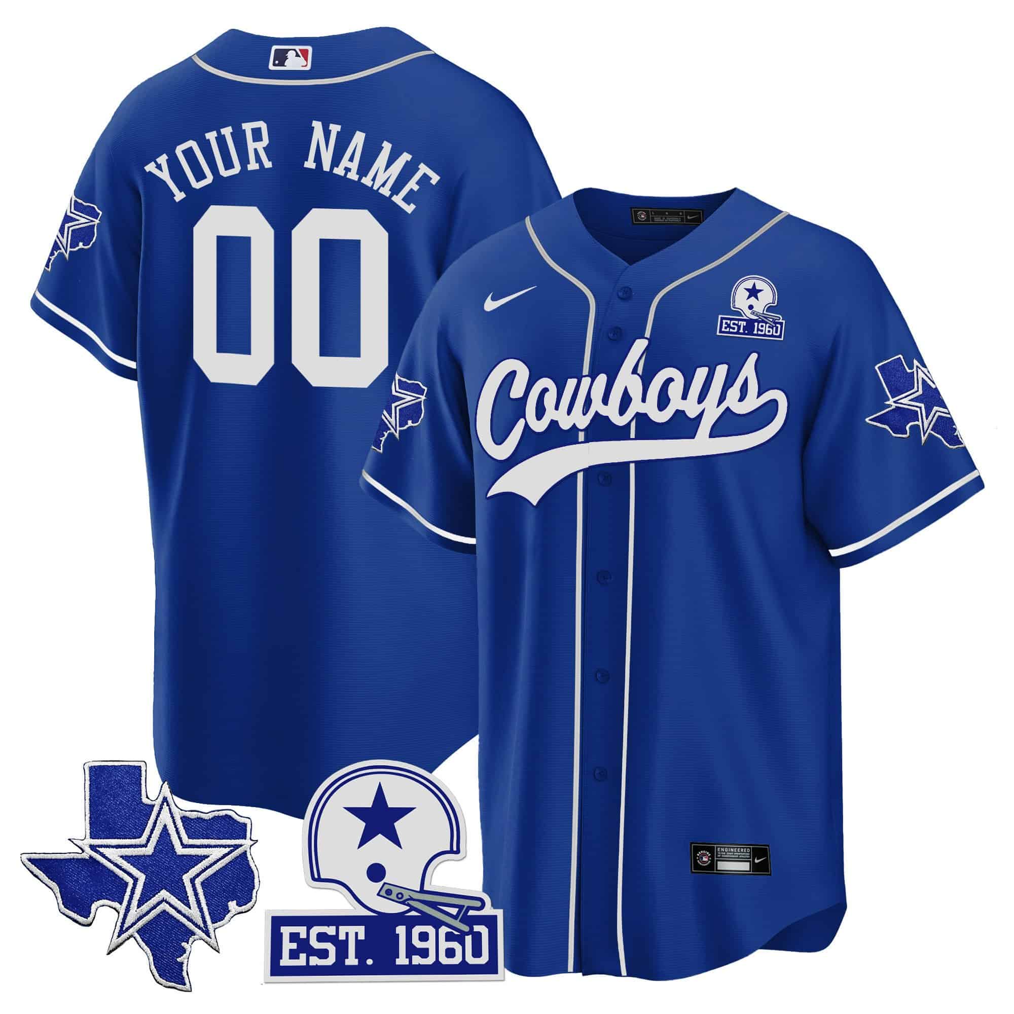 Cowboys Texas Patch Baseball Custom Jersey – All Stitched – Men – Royal