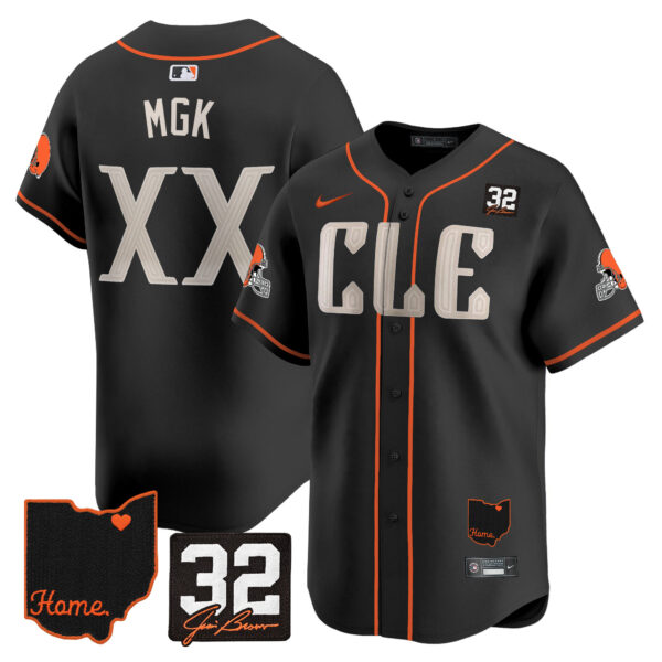 Men’s Browns #32 Jim Brown Memorial & Home Patch Vapor Premier Limited Jersey – All Stitched – Black – MGK