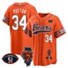 Men’s Bears Illinois Patch Baseball Jersey – All Stitched – Orange – Walter Payton