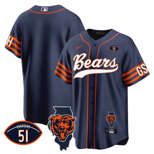 Men’s Bears Illinois Patch Baseball Jersey – All Stitched – Navy – Team