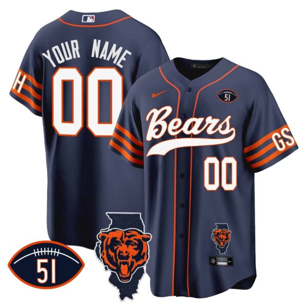 Bears Illinois Patch Baseball Custom Jersey – All Stitched – Men – Navy