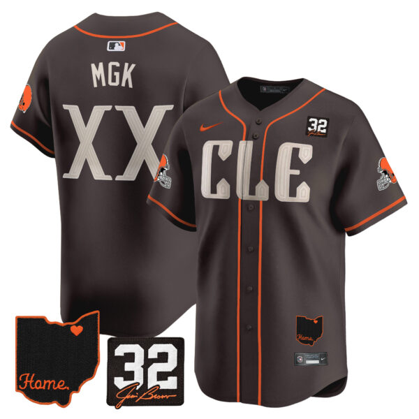 Men’s Browns #32 Jim Brown Memorial & Home Patch Vapor Premier Limited Jersey – All Stitched – Brown – MGK