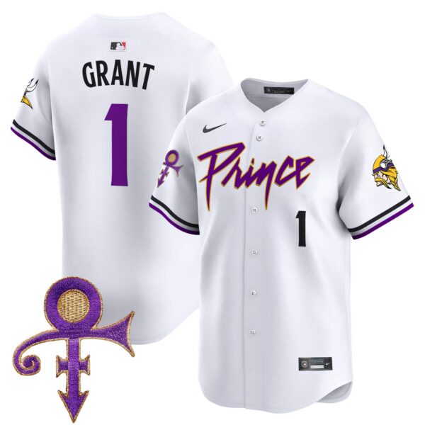Men’s Minnesota Vikings Prince Patch Vapor Premier Limited Jersey – All Stitched – White – Bud Grant