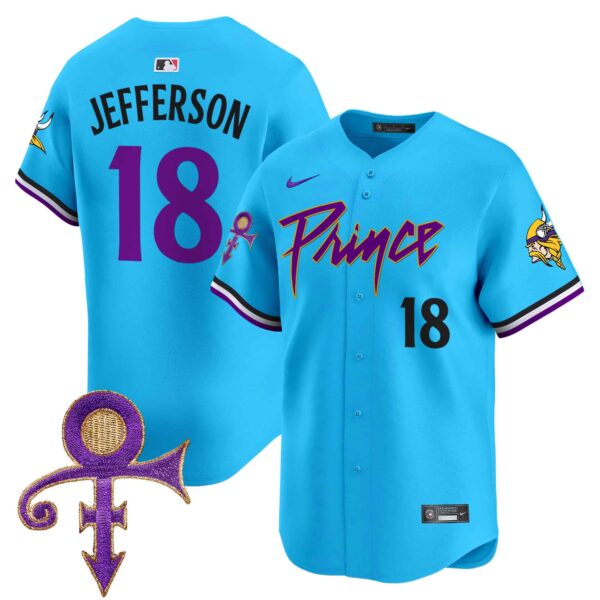 Men’s Minnesota Vikings Prince Patch Vapor Premier Limited Jersey – All Stitched – Light Blue – Justin Jefferson