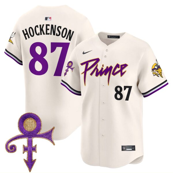 Men’s Minnesota Vikings Prince Patch Vapor Premier Limited Jersey – All Stitched – Cream – T.J. Hockenson