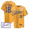 Men’s Vikings Bud Grant Patch Classic Baseball Jersey – All Stitched – Gold – Justin Jefferson