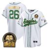 Saquon Barkley Eagles Jerome Brown Retired Patch Kelly Green Baseball Jersey – All Stitched – Men – White Gold Trim