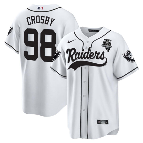 Men’s Raiders Baseball Jersey – All Stitched – White – Maxx Crosby