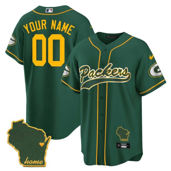 Packers Home Patch Baseball Custom Jersey – All Stitched – Men – Green