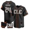 Men’s Browns #32 Jim Brown Memorial & Home Patch Vapor Premier Limited Jersey – All Stitched – Black – Nick Chubb