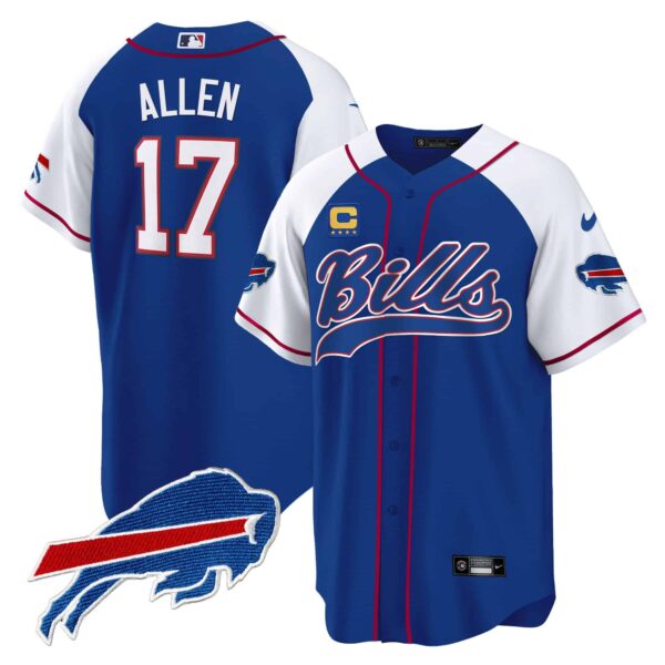 Men’s Buffalo Bills Baseball Jersey – All Stitched – Royal Alternate – Josh Allen