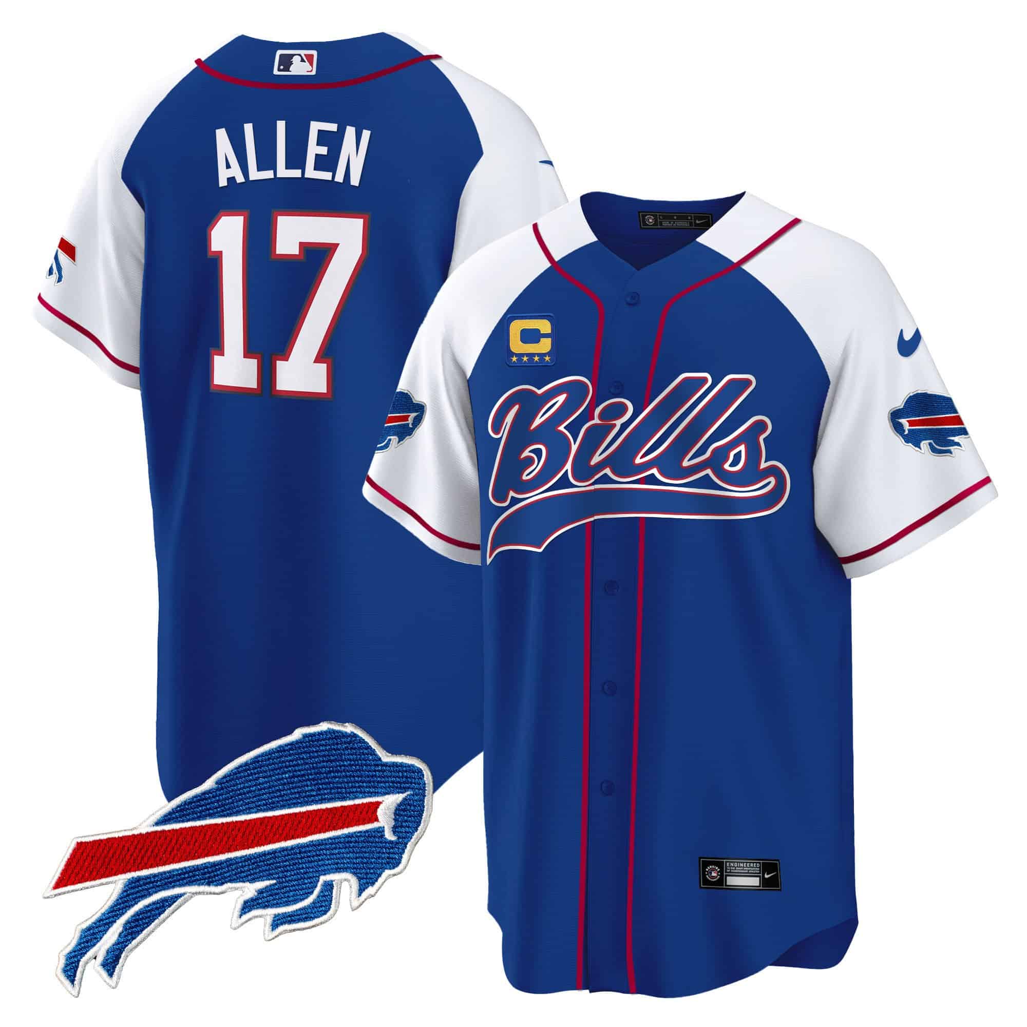 Men’s Buffalo Bills Baseball Jersey – All Stitched – Royal Alternate – Josh Allen