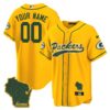 Packers Home Patch Baseball Custom Jersey – All Stitched – Men – Gold