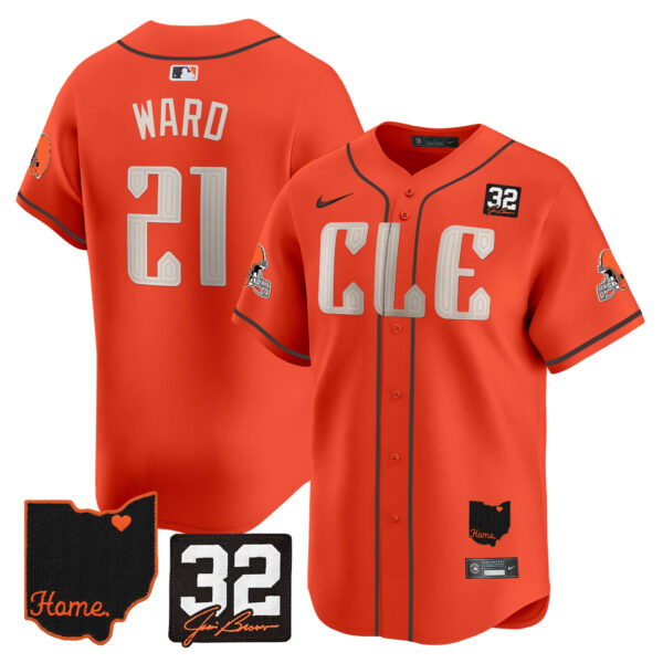 Men’s Browns #32 Jim Brown Memorial & Home Patch Vapor Premier Limited Jersey – All Stitched – Orange – Denzel Ward