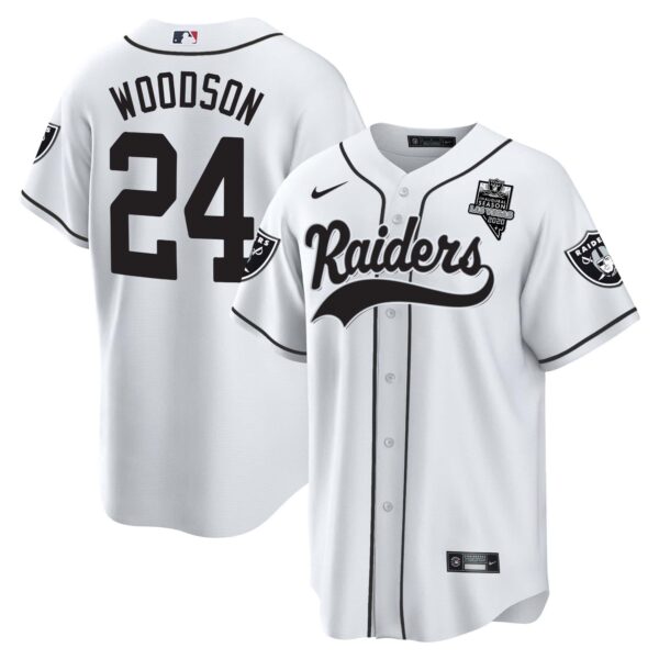 Men’s Raiders Baseball Jersey – All Stitched – White – Charles Woodson