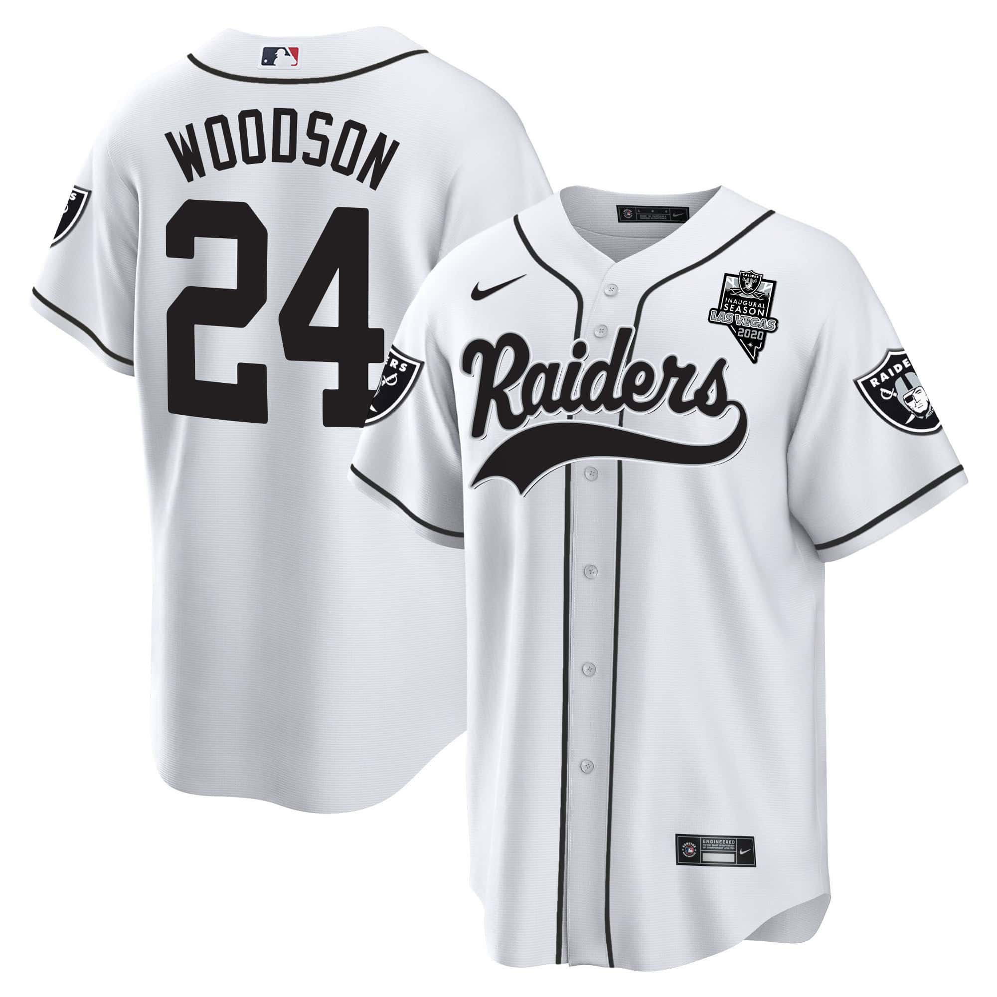 Men’s Raiders Baseball Jersey – All Stitched – White – Charles Woodson