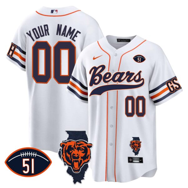 Bears Illinois Patch Baseball Custom Jersey – All Stitched – Men – White