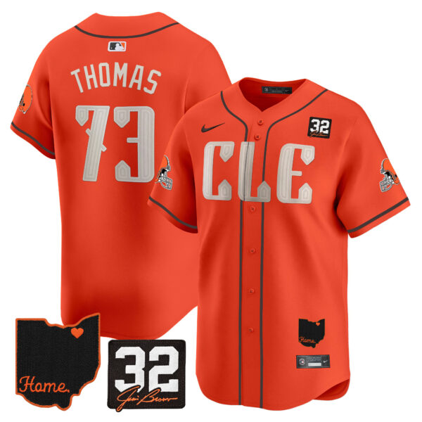 Men’s Browns #32 Jim Brown Memorial & Home Patch Vapor Premier Limited Jersey – All Stitched – Orange – Joe Thomas