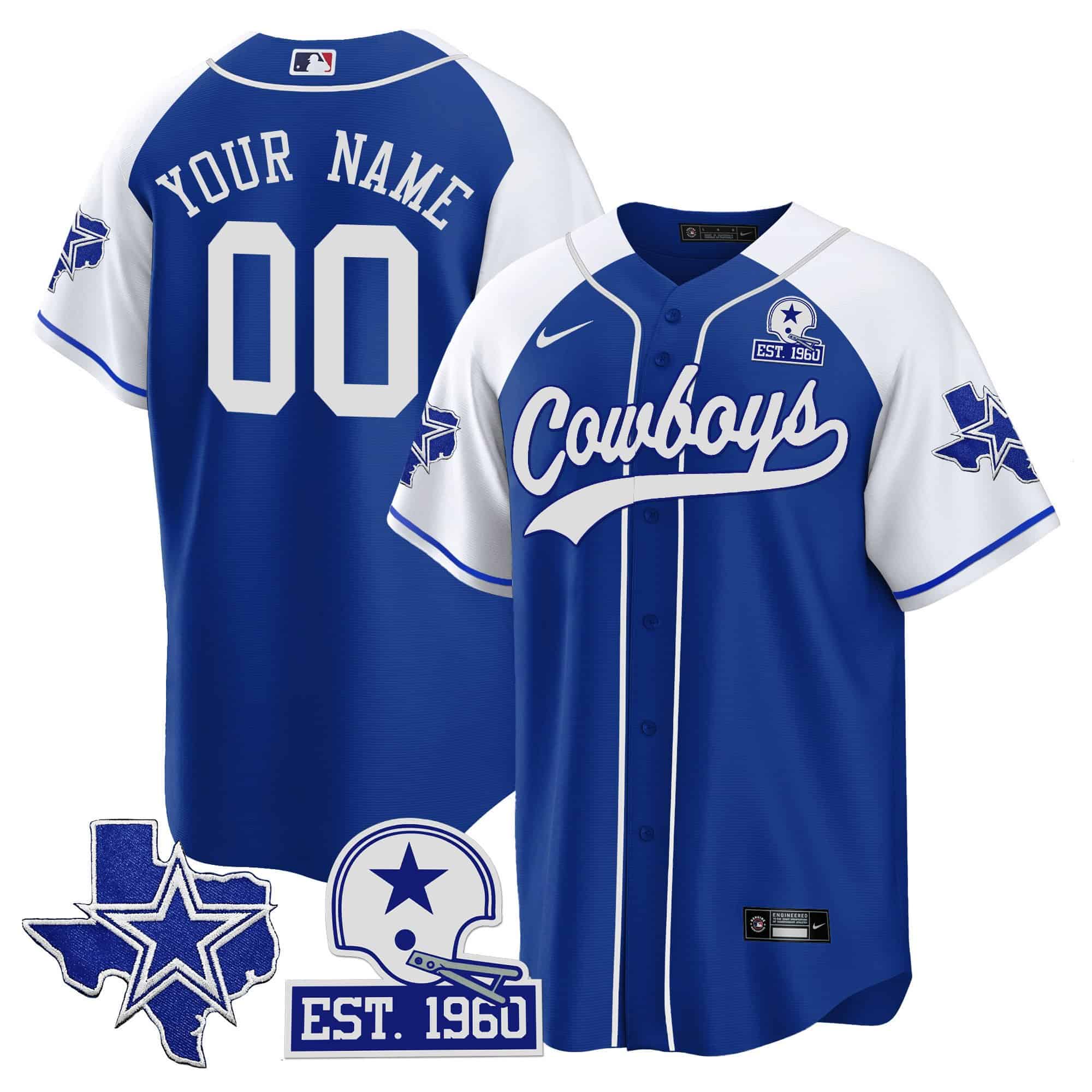 Cowboys Texas Patch Baseball Custom Jersey – All Stitched – Men – Royal Alternate