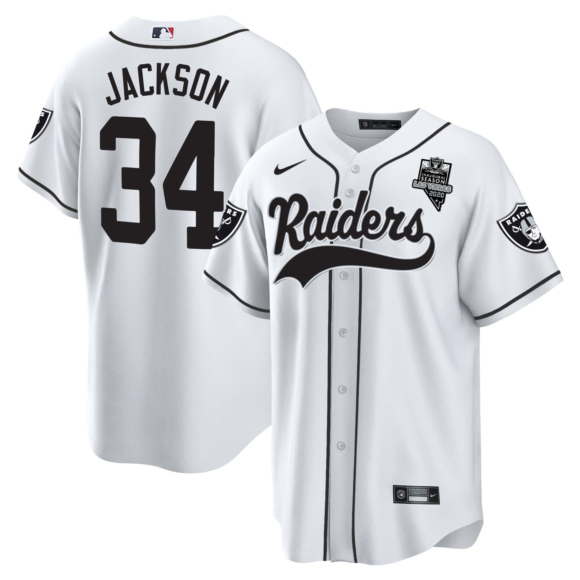 Men’s Raiders Baseball Jersey – All Stitched – White – Bo Jackson