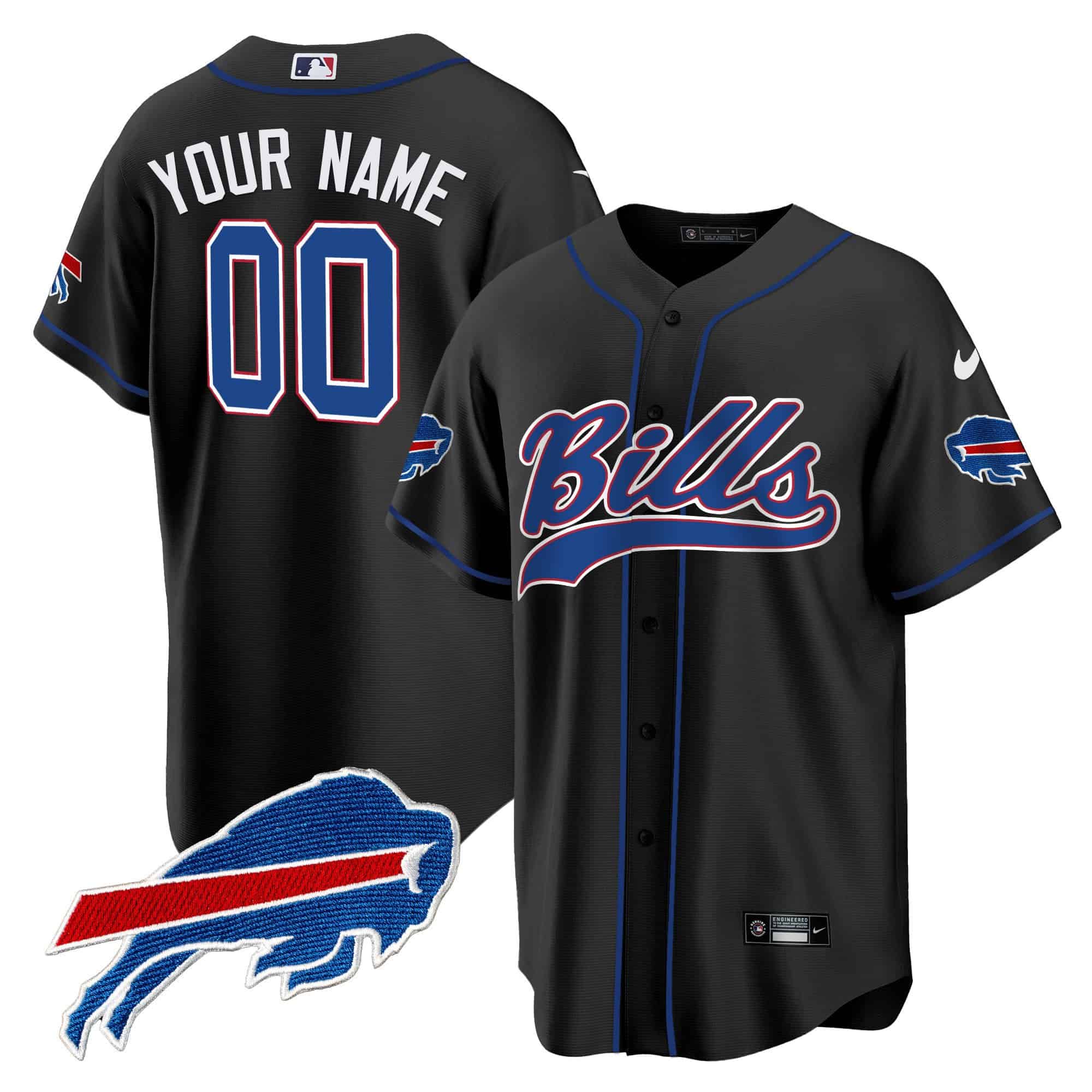 Buffalo Bills Baseball Custom Jersey – All Stitched – Men – Black