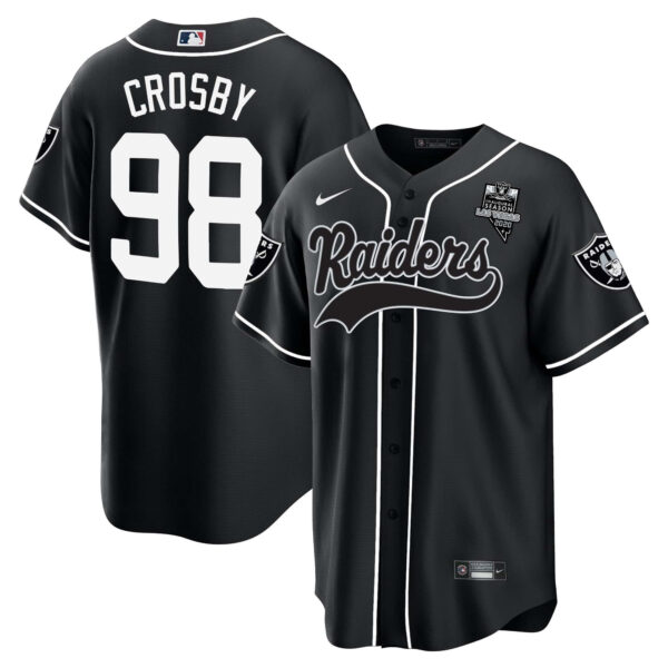 Men’s Raiders Baseball Jersey – All Stitched – Black – Maxx Crosby