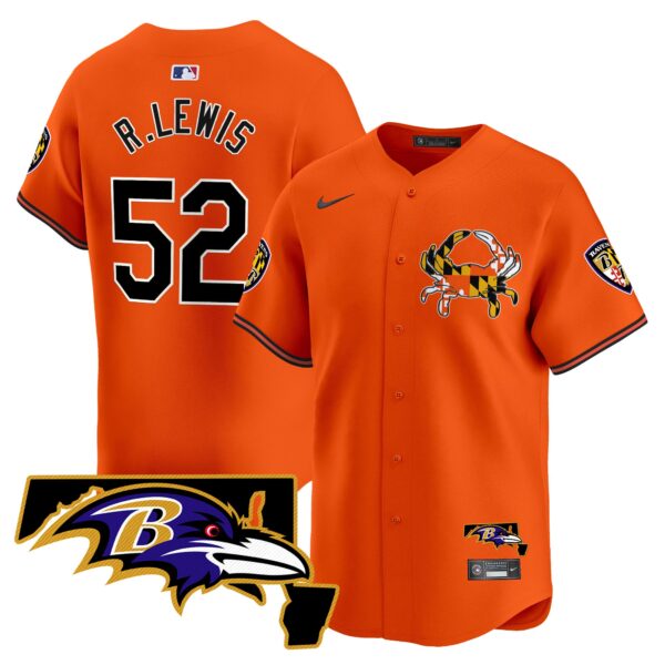 Baltimore Ravens 2024 Vapor Premier Baseball Jersey – All Stitched – Orange – Ray Lewis Jersey