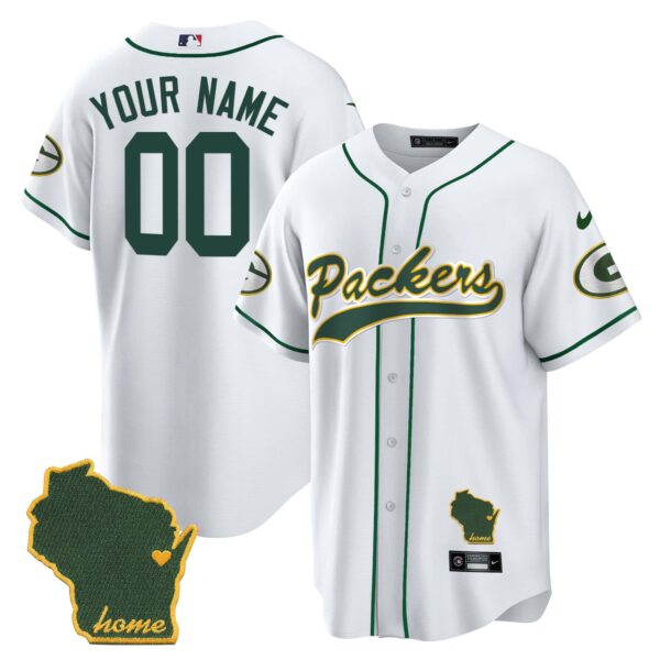 Packers Home Patch Baseball Custom Jersey – All Stitched – Men – White