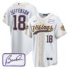 Men’s Vikings Bud Grant Patch Classic Baseball Jersey – All Stitched – White – Justin Jefferson
