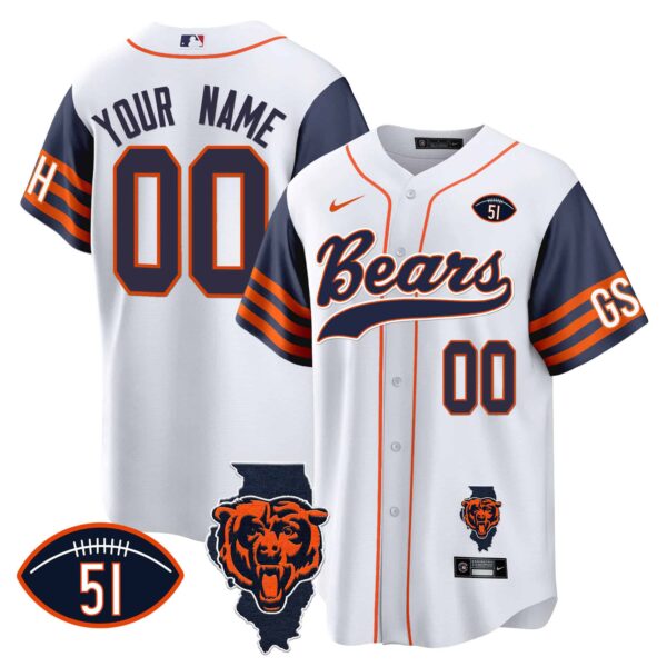 Bears Illinois Patch Baseball Custom Jersey – All Stitched – Men – Navy Sleeves