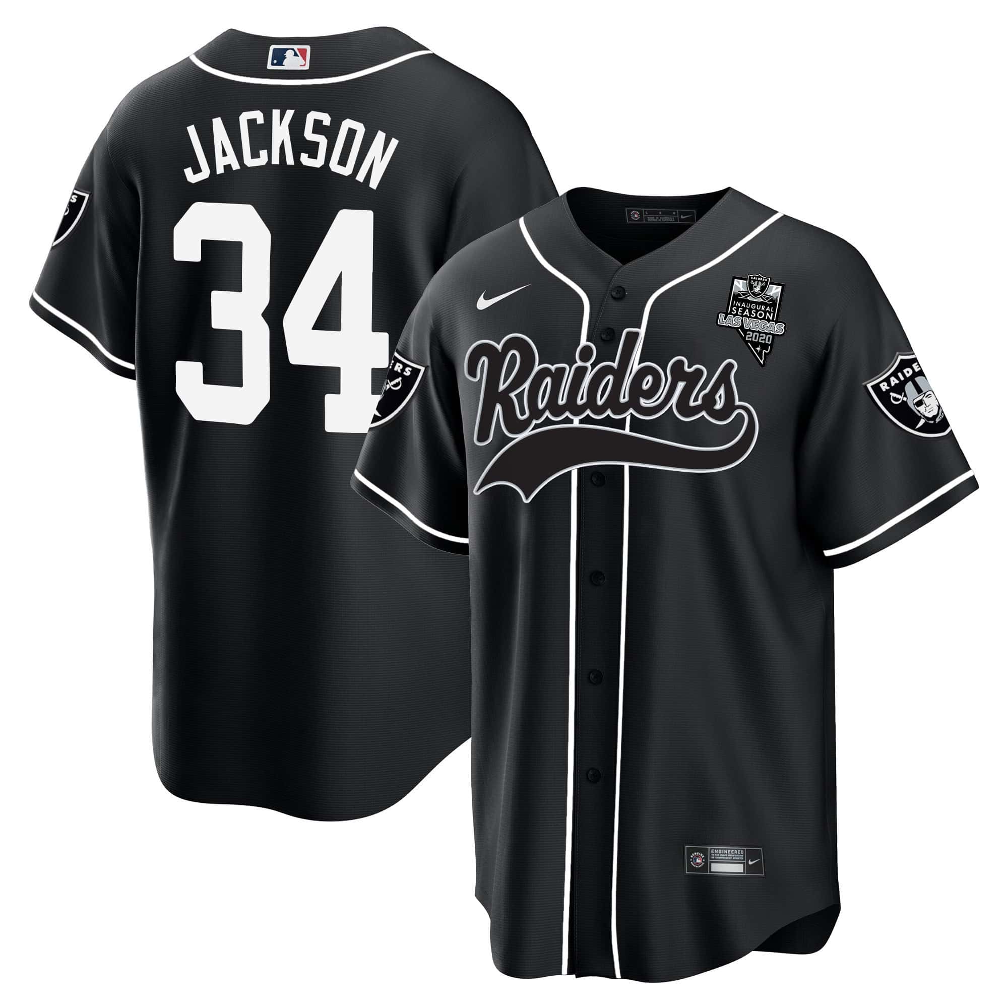 Men’s Raiders Baseball Jersey – All Stitched – Black – Bo Jackson