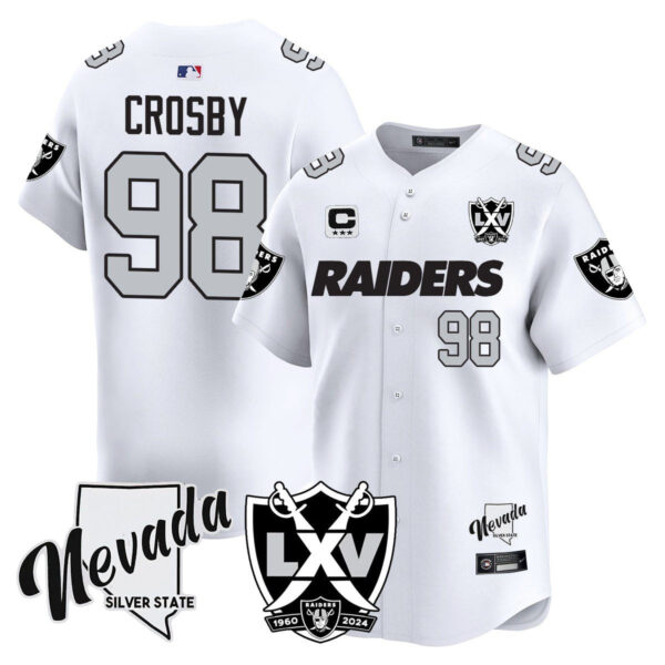 Raiders 2024 Baseball Limited Jersey - 65th Anniversary - All Stitched - Maxx Crosby - 98 - White Jersey
