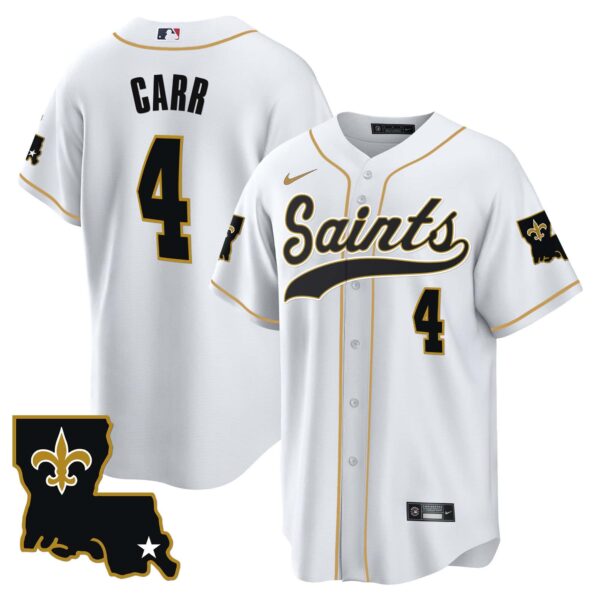 Men’s Saints 1987 Legacy Cool Base Jersey – All Stitched – White – Derek Carr