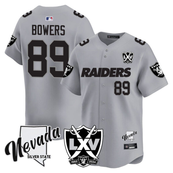 Raiders 2024 Baseball Limited Jersey - 65th Anniversary - All Stitched - Brock Bowers - 89 - Silver Jersey